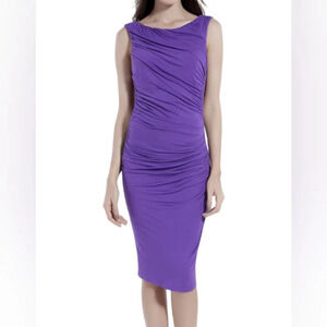 OUGES Purple Scoop Neck Sleeveless Ruched Casual Dress Size Women's Large NEW